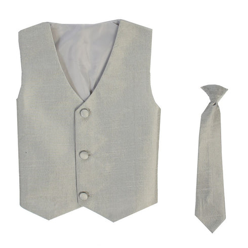 Lito Big Boys Silver Poly Silk Vest Necktie Special Occasion Set 8-14 - SophiasStyle.com